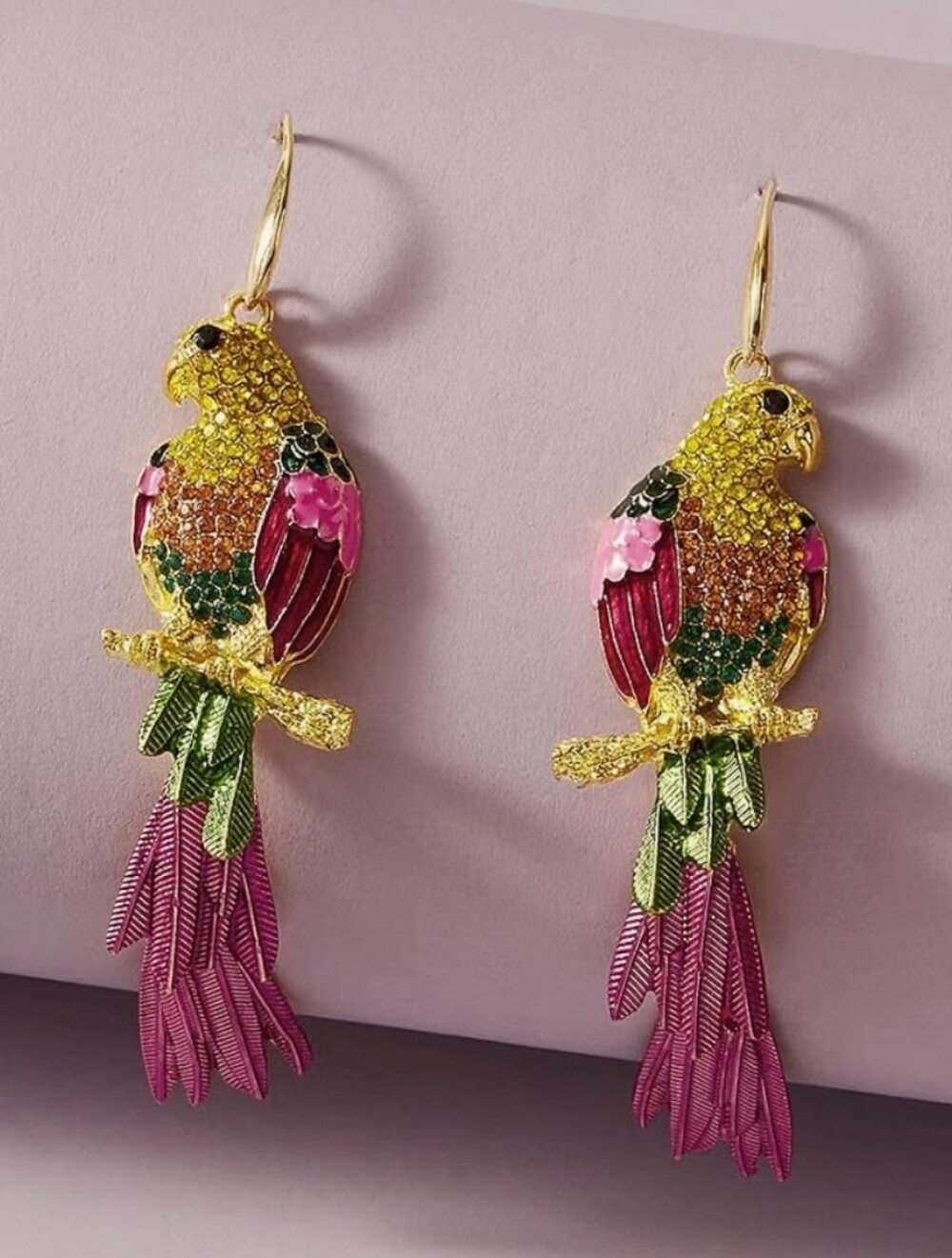 Colorful Parrot Multicolor Pave Rhinestone Bohemian Big Bird Earrings Statement